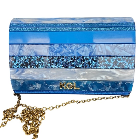✨💎BNWT💎✨KURT GEIGER BLUE HARD CLUTCH CROSSBODY W/DUSTY & GIFT - Picture 4 of 4